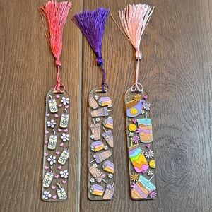 Set of 3 Handmade “Iced Coffee” Themed Colorful Bookmark Set with Tassels